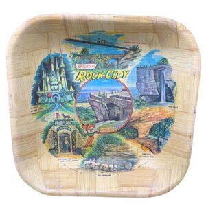 Rock City Souvenir Bamboo Tray 11in Square Multicolor Vintage Japan Collectible